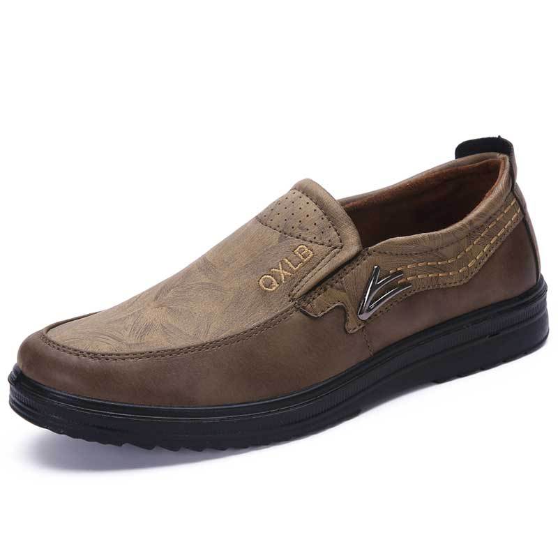 Men's Leather Style Loafer Shoes Pull On Bendable Flat Footwear