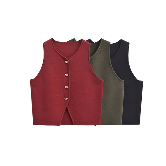 Women's Button Front Knit Vest Waistcoat