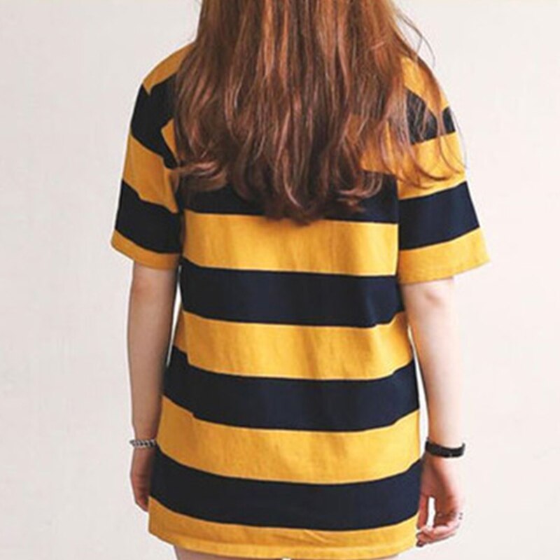 Women's Stripe Oversized T-Shirt Loose Long Top Round Neck Short Sleeve Casual Streetwear Clothing Fashion