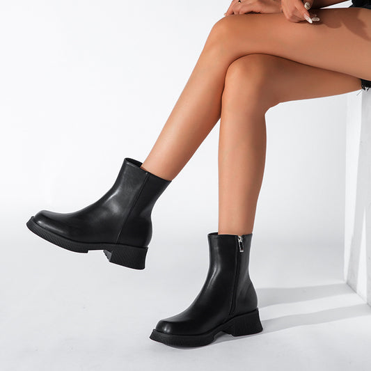 Women's Solid Thick Sole Ankle Boots Chelsea Style