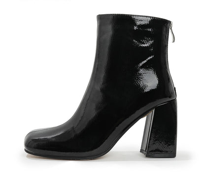 Women's PU Leather Square Toe Chunky Heel Ankle Boots