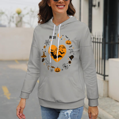 Taboo Tide Women's Pumpkin Bat Ghost Halloween Print Dropped Shoulder Hoodie Long Sleeve Front Pocket Drawstring Hooded Sweater