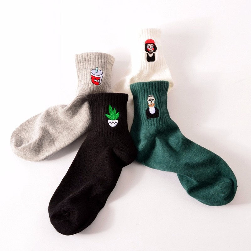 Women's Cartoon Print Cotton Ankle Socks Killer Cupid Moustache Milk Cola Leon Clover Love Smile Face Mathilda Rose Tongue