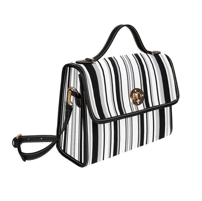 Women's Monochrome Stripe Print Handbag with Shoulder Strap