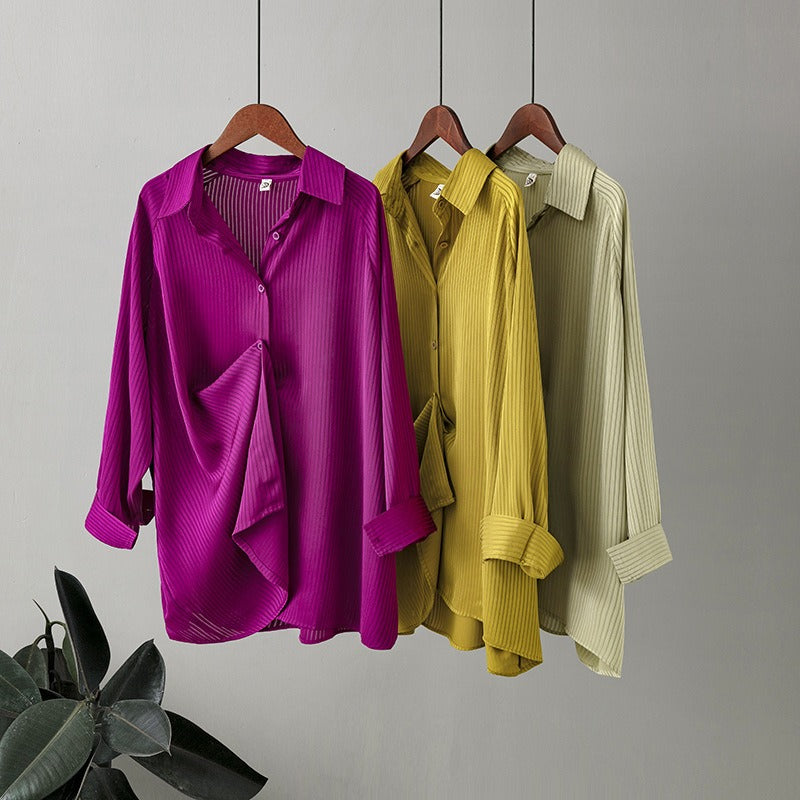 Women's Plus Size Loose Fitting Blouse Long Sleeve Button Front Shirt