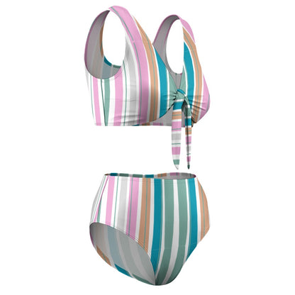 Women's Stripe Two Piece Tie Front Bikini