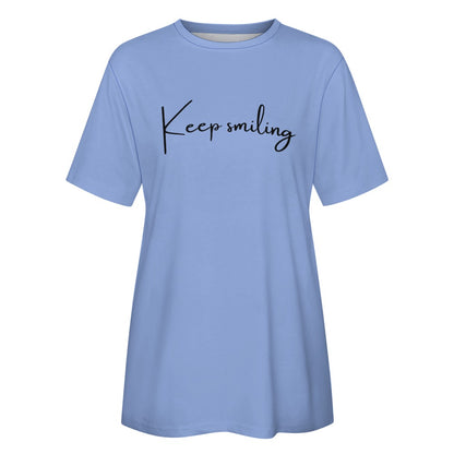 Women's Keep Smiling Letter Print Cotton Short Sleeve T-Shirt