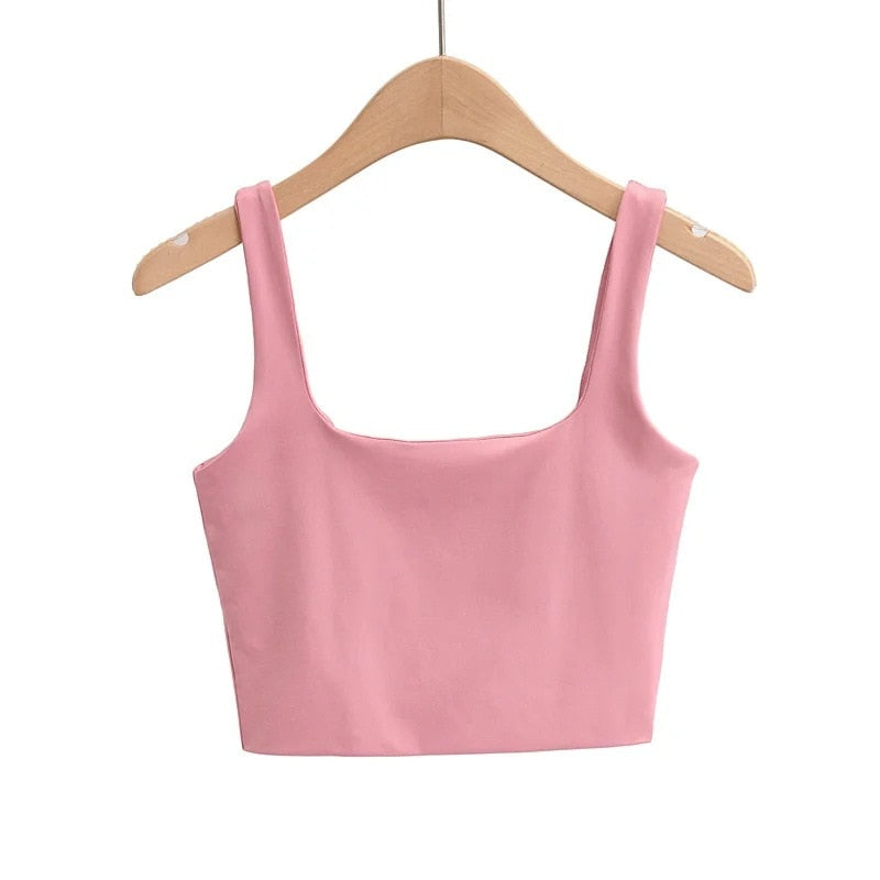 Women's Solid Colour Sleeveless Scoop Neck Crop Vest Tops