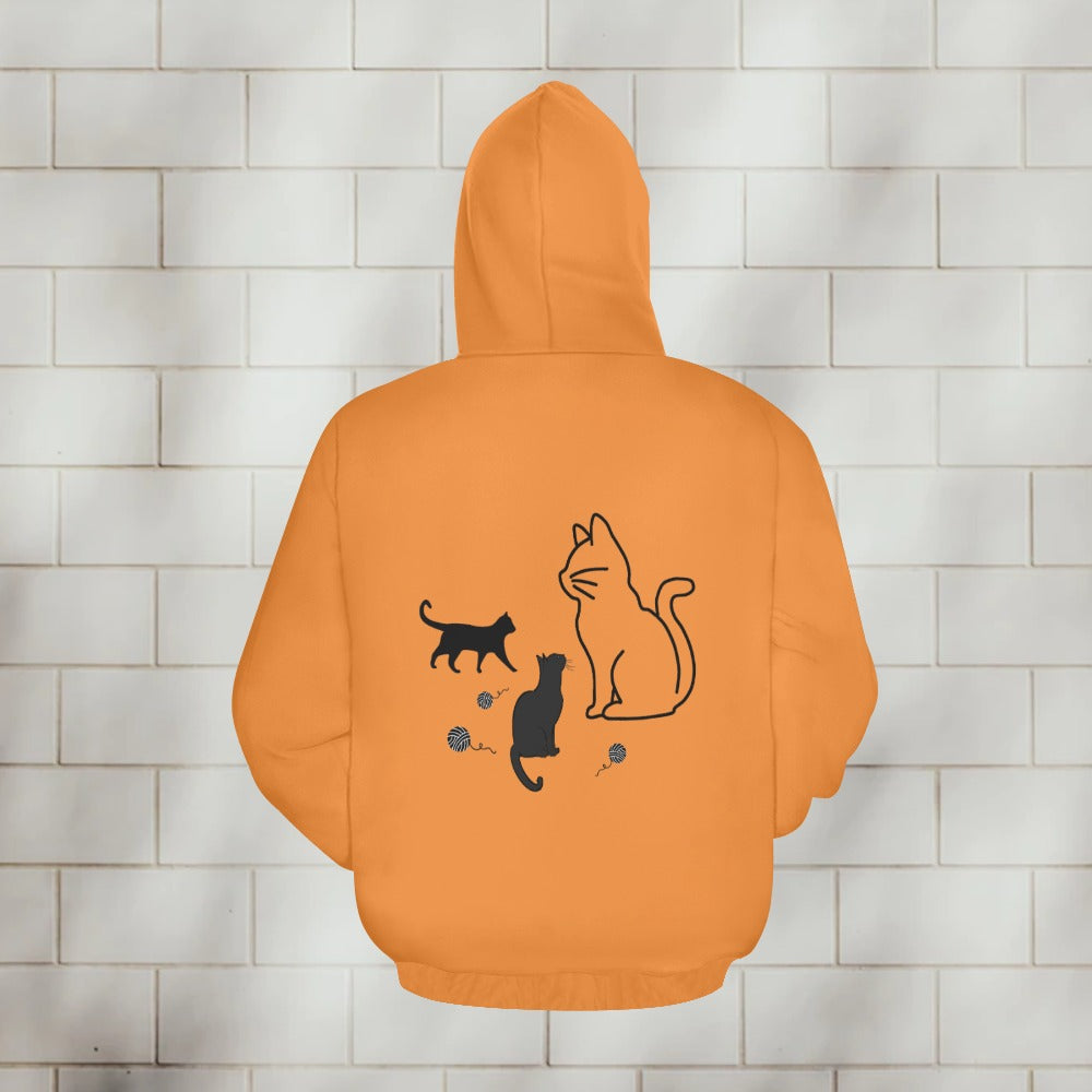 Unisex Cat Graphic Front and Back Print Cartoon Sweater Hoodie