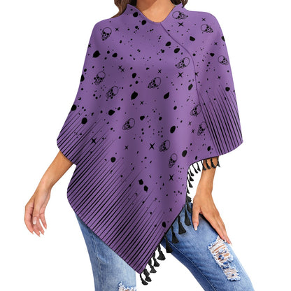 Women's Skull Print Cape With Fringed Edge One Size Pullover Outwear Fashion Halloween Season Must Have!