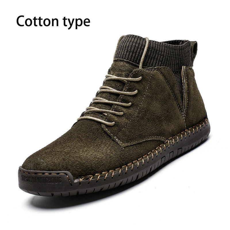 Men's Mid-Top Cotton Boots Pull On Lace Detail Front Shoes