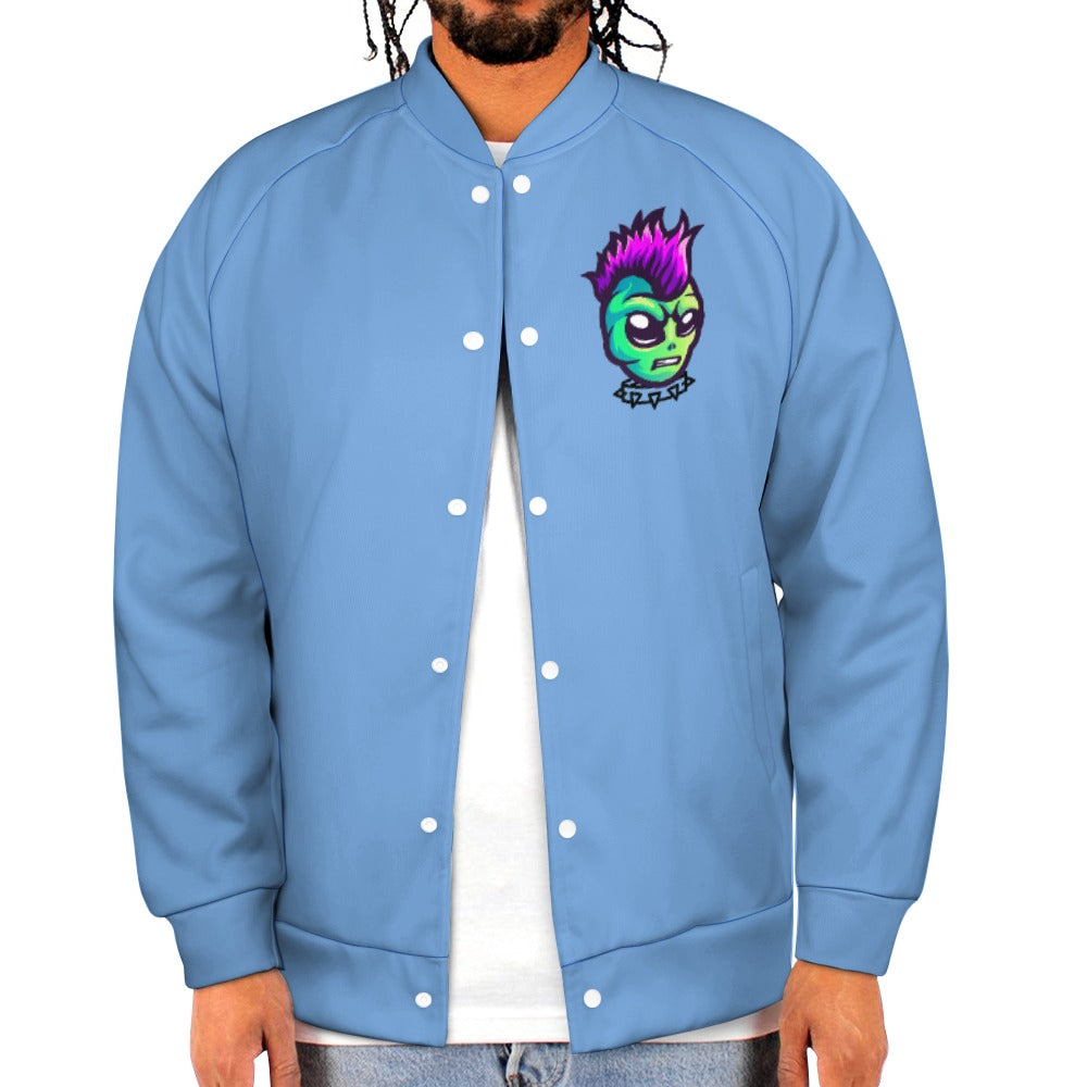 TABOO TIDE Men's Alien Punk Print Jersey Baseball Style Jacket Sweater Front and Back Design Cuff Hem Long Sleeve Button Front Side Pockets - All Sizes XXS to 6XL