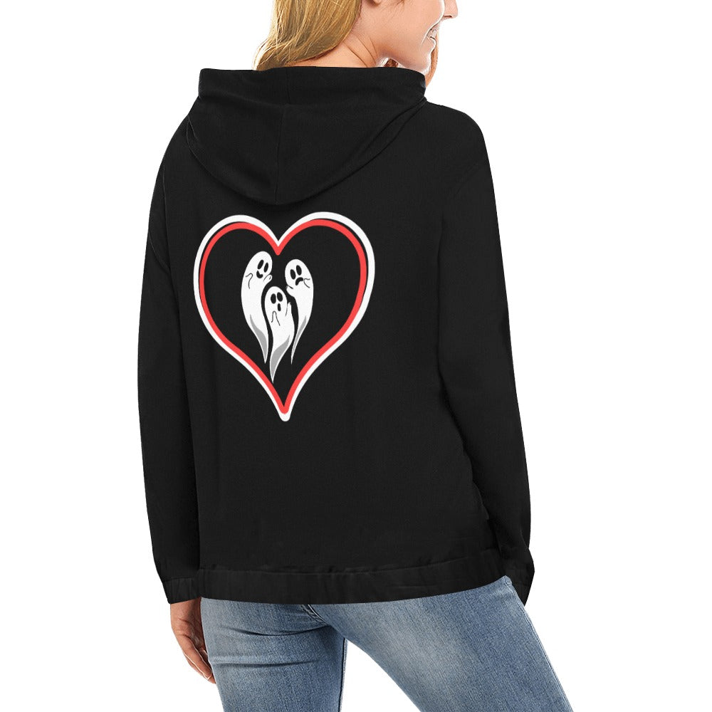 Taboo Tide Women's Ghost Love Heart Print Front and Back Design Hoodie Long Sleeve Front Pocket Drawstring Hooded Sweater