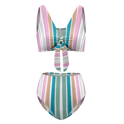 Women's Stripe Two Piece Tie Front Bikini