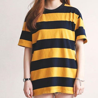 Women's Stripe Oversized T-Shirt Loose Long Top Round Neck Short Sleeve Casual Streetwear Clothing Fashion