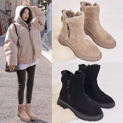 Women's Snow Ankle Boots Faux Suede Fur Lined Zip Side Winter Warm Casual Footwear