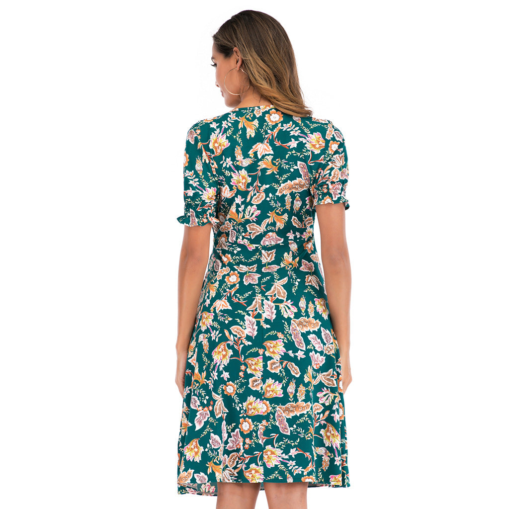 Women's Floral Print V-Neck Print Day Dress