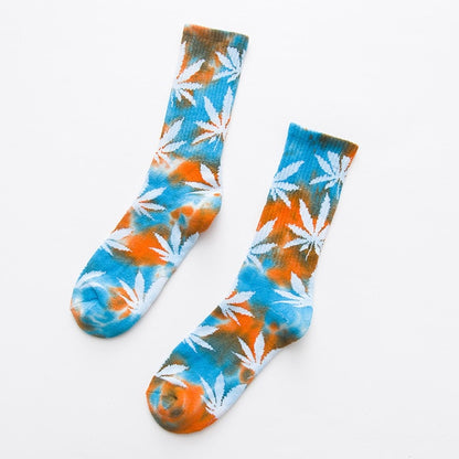 Men's Maple Leaves Print Socks Colourful Cotton Footwear