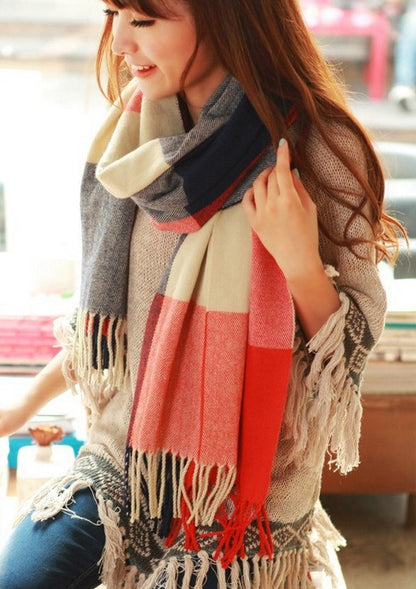 Women's Imitation Cashmere Fringed Tassel Edge Scarf