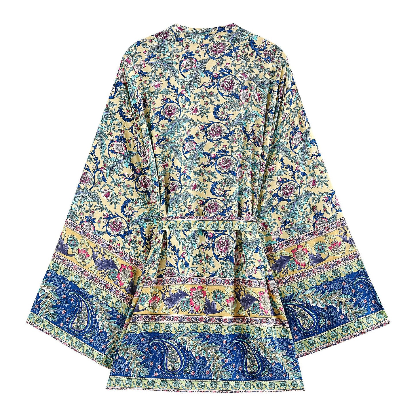 Bohemian Blue Floral Belted Short Kimono