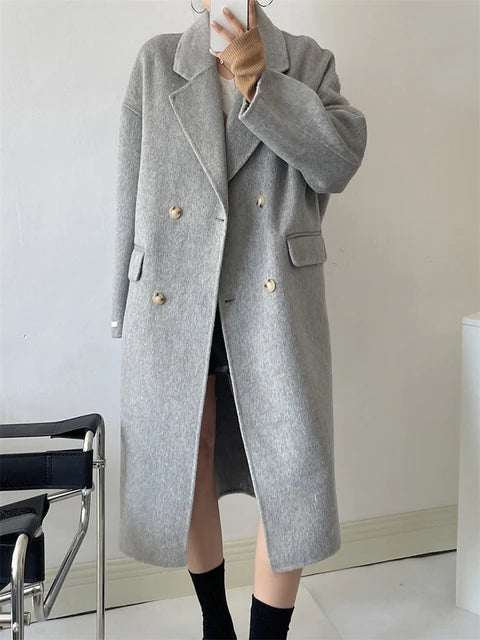 Women's Double Breasted Long Wool Coat