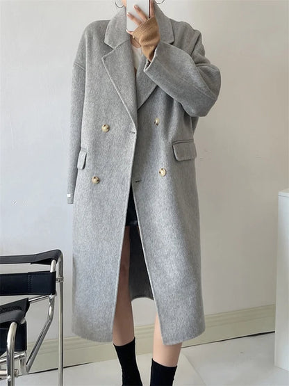 Women's Double Breasted Long Wool Coat