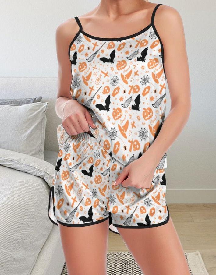 Women's Halloween Print 2pcs Pyjamas Camisole Top and Shorts Sleepwear Loungewear Homeware Set