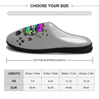 TABOO TIDE Men's Alien Punk Cotton Slippers Anti-Slip Soft Practical Indoor Home Shoes Grey