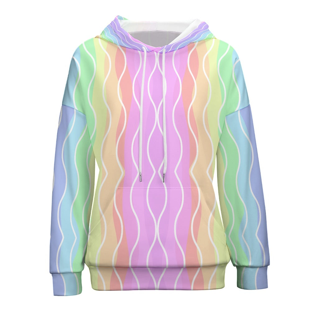 Women's Pastel Rainbow Print Dropped Sleeve Hoodie