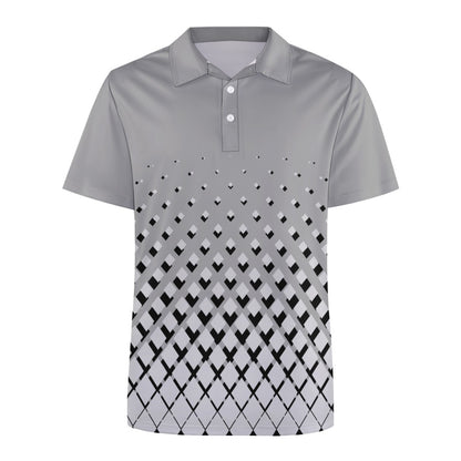 Men's Plus Size Monochrome Square Print Polo Shirt Button Collar Short Sleeve T-shirt Fashion Top All Sizes