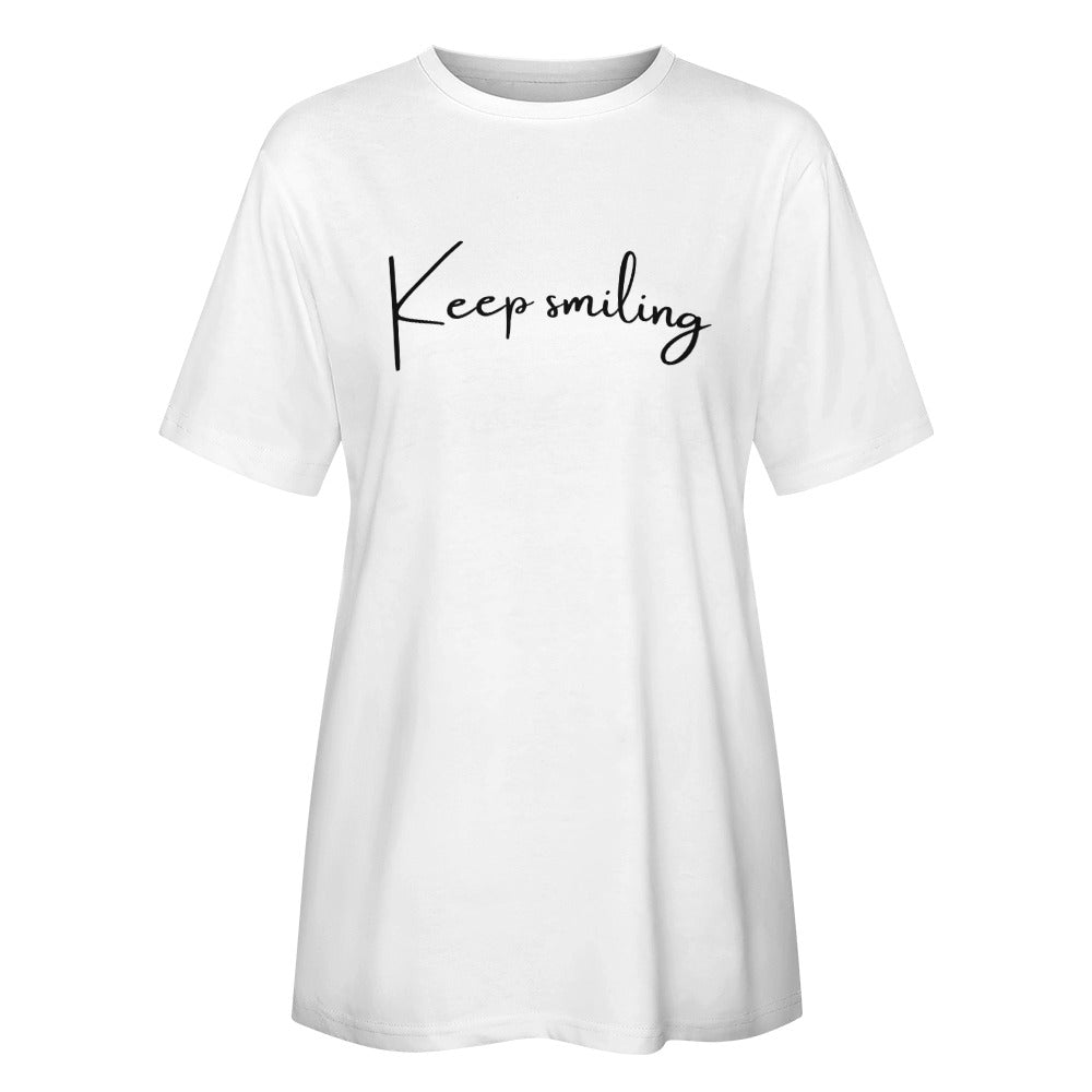 Women's Keep Smiling Letter Print Cotton Short Sleeve T-Shirt