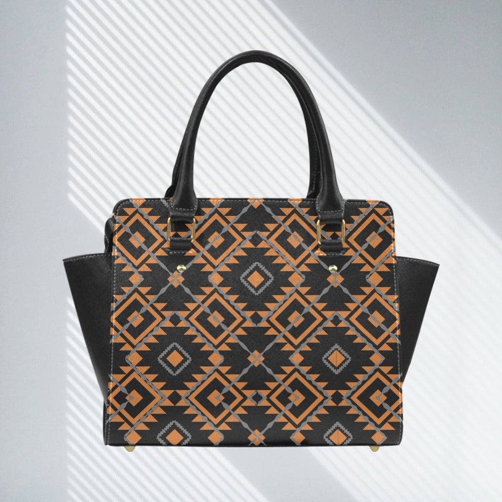 Taboo Tide Geometric Print All Over Design Classic Shoulder Handbag PU Leather Bag Black Brown