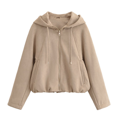 Women's Faux Suede Hooded Jacket