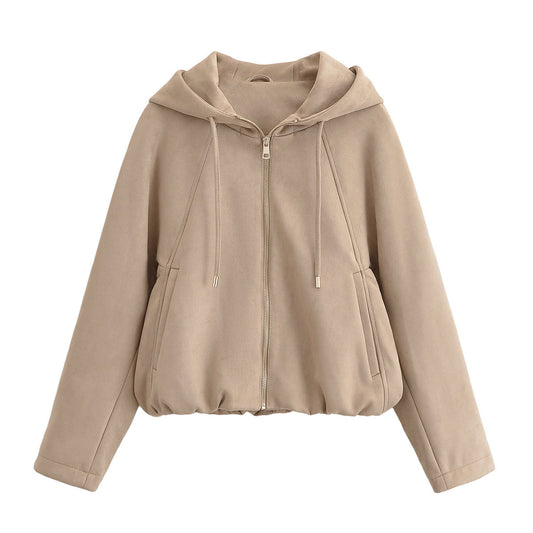 Women's Faux Suede Hooded Jacket