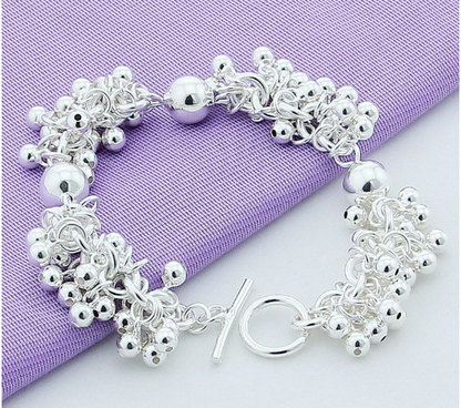 Women's Grape Bead Bracelet T-Bar Clasp Silver Plated Jewellery