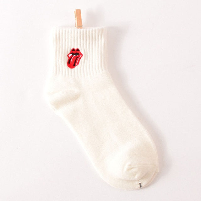 Women's Cartoon Print Cotton Ankle Socks Killer Cupid Moustache Milk Cola Leon Clover Love Smile Face Mathilda Rose Tongue