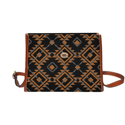 Women's Brown Geometric Print Canvas Handbag With Shoulder Strap