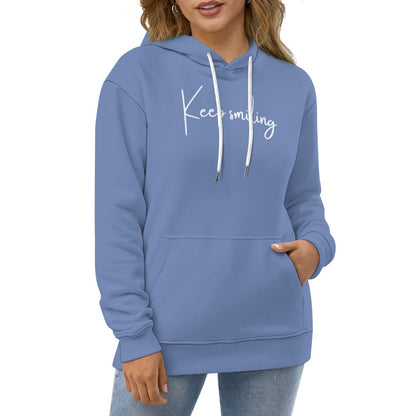 Plus Size Unisex Front and Back Letter Print Keep Smiling Sweatshirt Long Sleeve Drawstring Pocket Hoodie Top