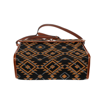 Women's Brown Geometric Print Canvas Handbag With Shoulder Strap