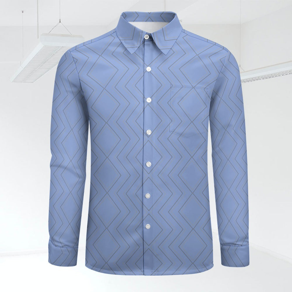 Men's Zig Zag Stripe Print Shirt Long Sleeves Button Front Collar One Pocket Casual Smart Dress Shirt All Sizes