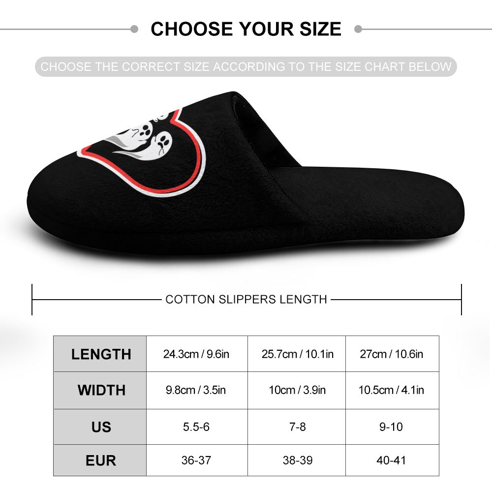 Women's Ghost Love Heart Print Flannel Slippers Soft Comfortable Indoor Home Shoes Halloween Season Black