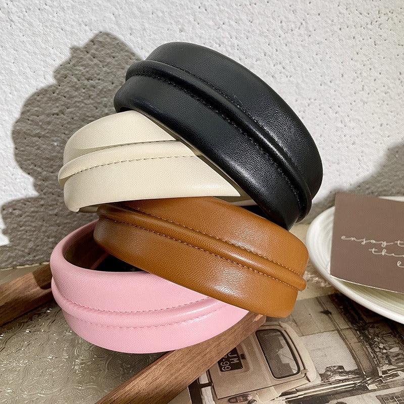 PU Headband Solid Colour Wide-Brimmed Hair Accessories