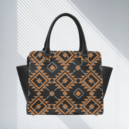 Taboo Tide Geometric Print All Over Design Classic Shoulder Handbag PU Leather Bag Black Brown