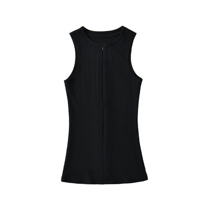Women's Ribbed Front Zip Sleeveless Vest