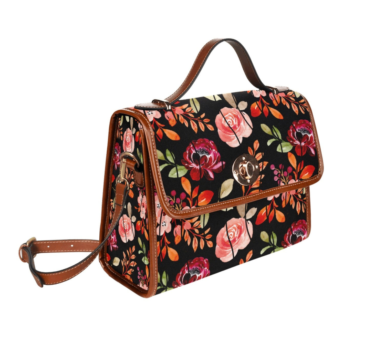 Women's Rustic Floral Print Handbag with Shoulder Strap