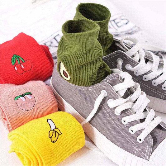 Unisex Knitted Socks Cute Cartoon Fruit Print Avocado Banana Cherry Peach Fun Footwear