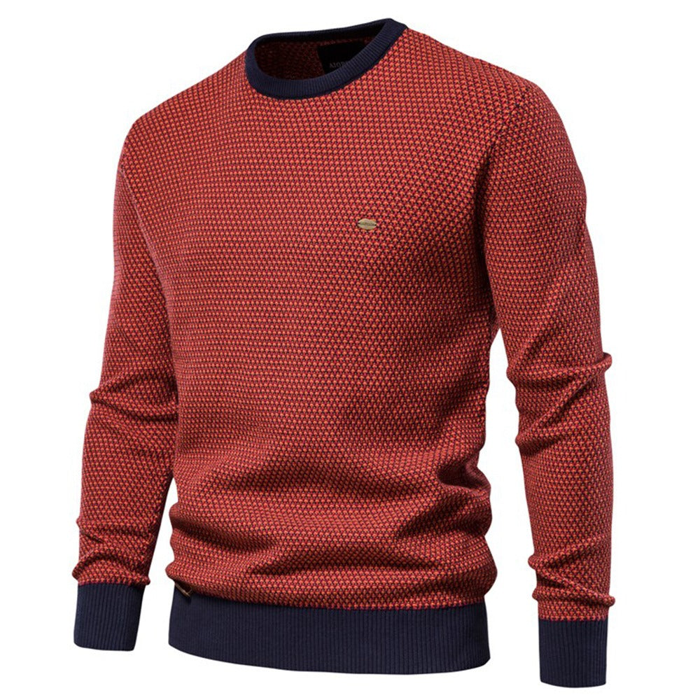 Men's Knitted Sweater Cotton Long Sleeve Round Neck Ribbed Cuff Hem Pullover Jumper