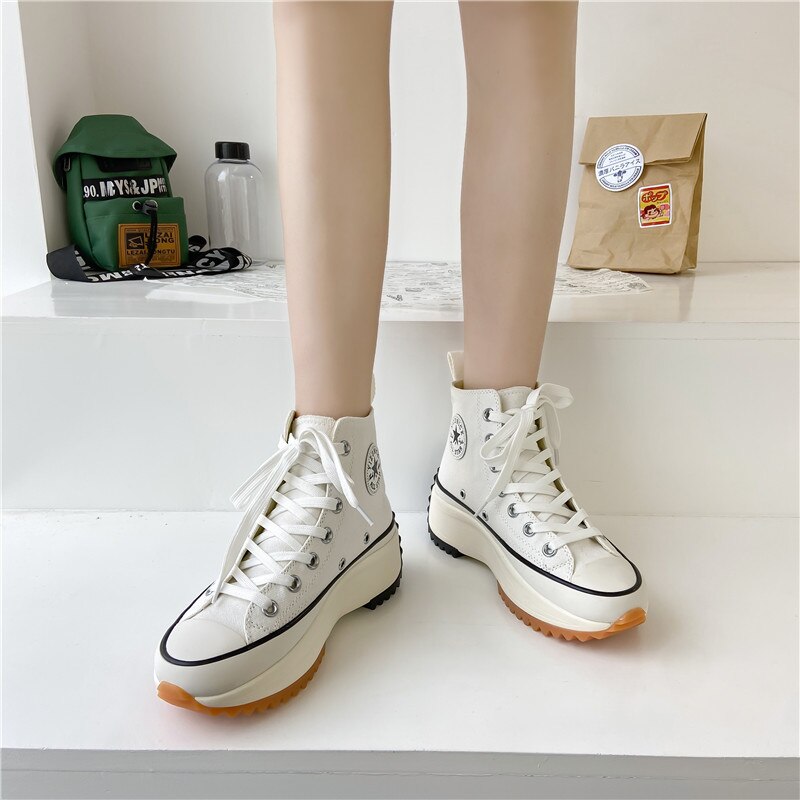 Women's Canvas Flat Platform Trainers High Top Sneaker Lace-up Boots Footwear Fashion