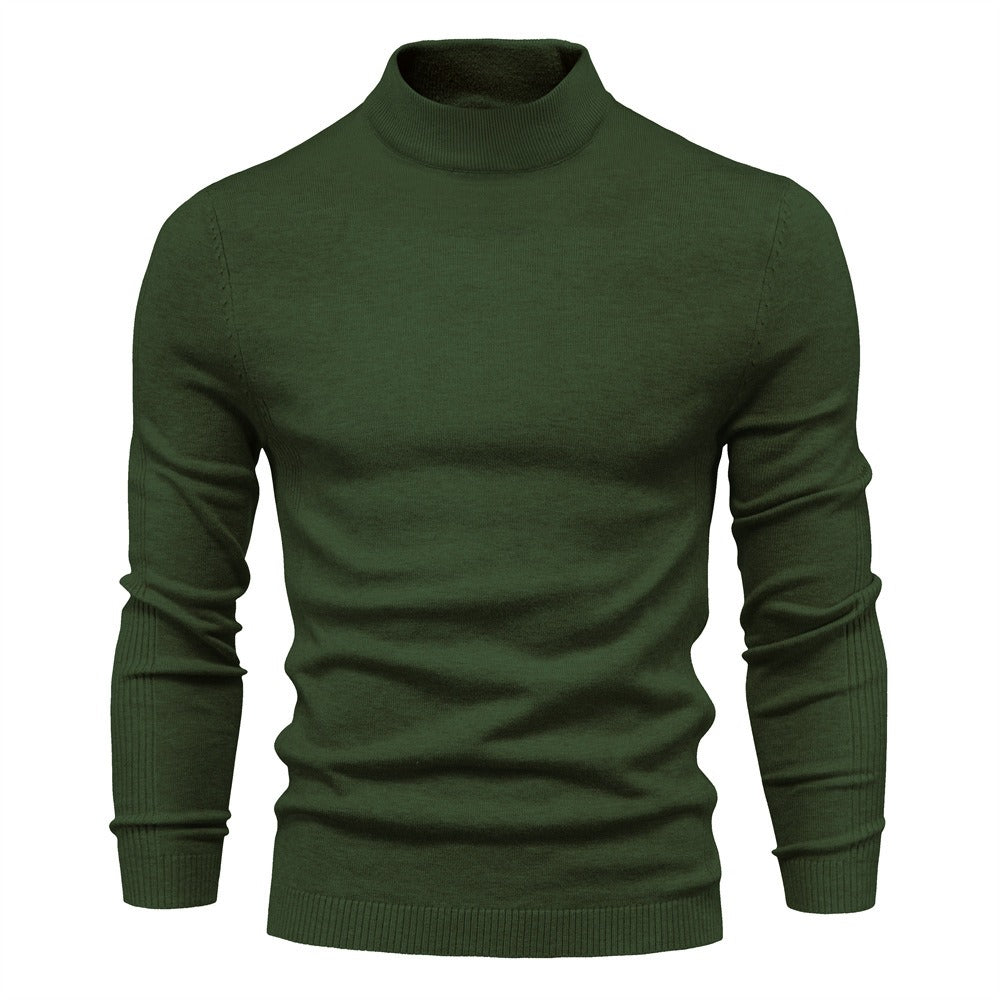 Men's Solid Colour Thickened Thermal Sweater Knitted Long Sleeve Medium Neck Slim Fit Jumper