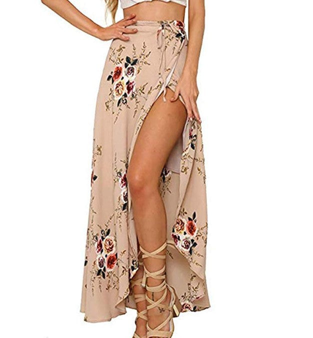 Women's Bohemian Chiffon Wrap Skirt Lightweight Irregular Split Leg Maxi Long Length